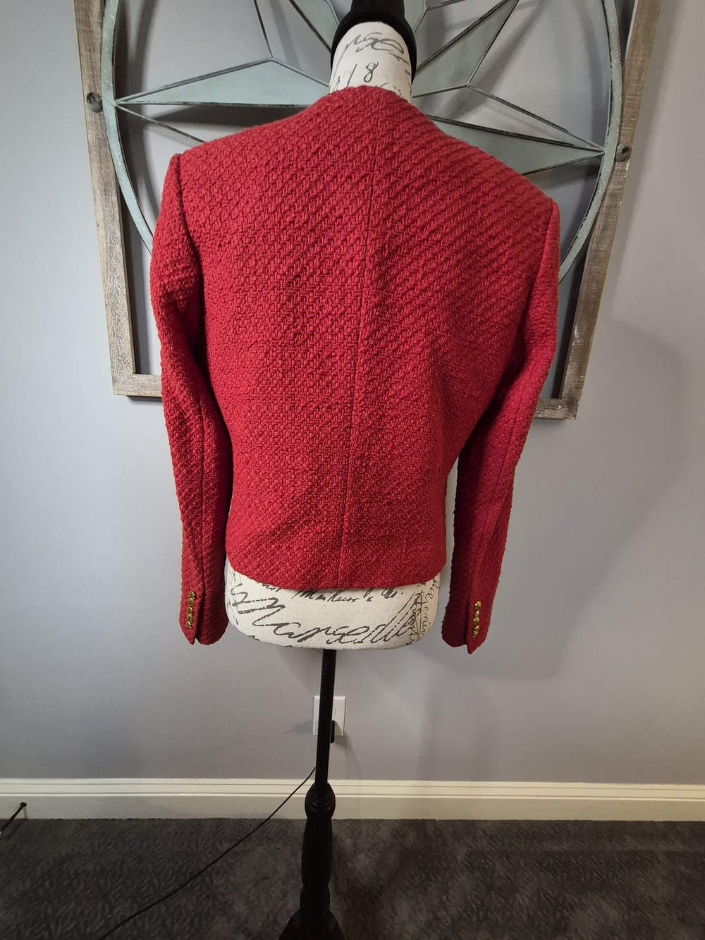 Veronica Beard Bentley Blazer Nantucket Red Tweed Cropped Military Button - 6 - Picture 13 of 15